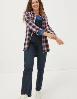 FatFace Billie Longline Check Shirt Navy Discount