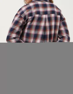 FatFace Billie Longline Check Shirt Navy Discount