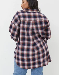 FatFace Billie Longline Check Shirt Navy Discount