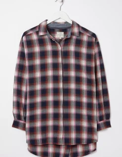 FatFace Billie Longline Check Shirt Navy Discount