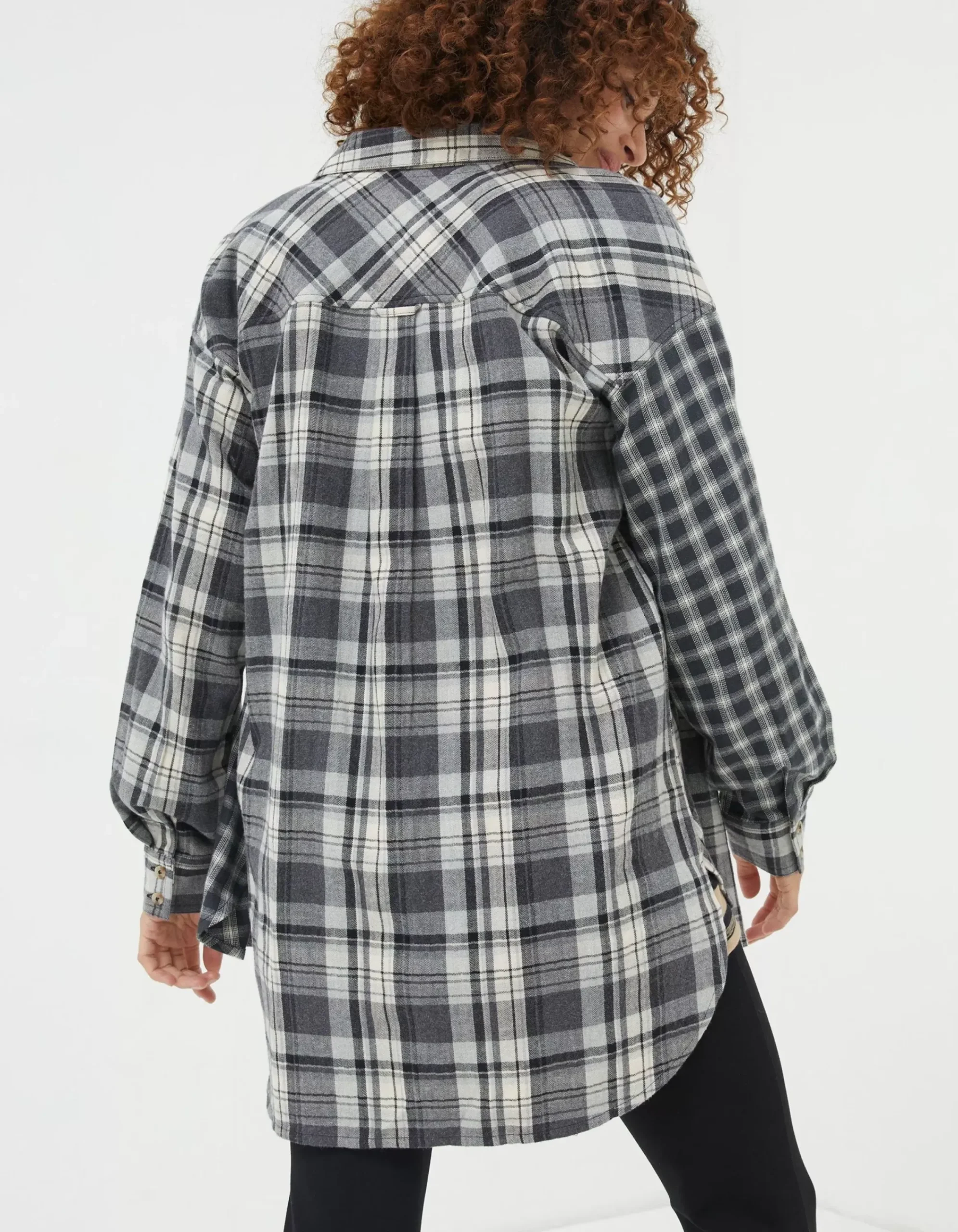 FatFace Billie Longline Check Shirt Dark Grey Discount