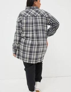 FatFace Billie Longline Check Shirt Dark Grey Discount