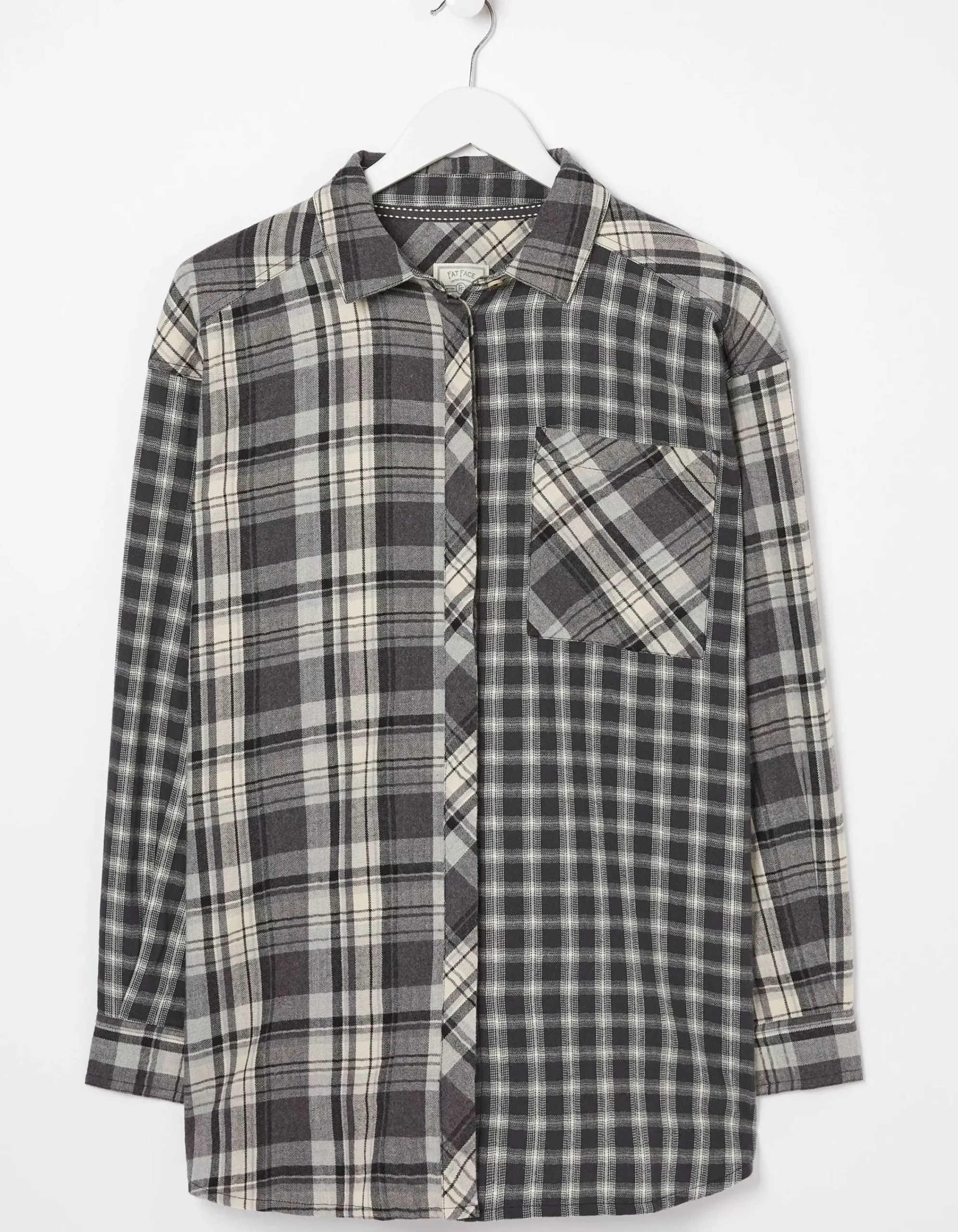 FatFace Billie Longline Check Shirt Dark Grey Discount