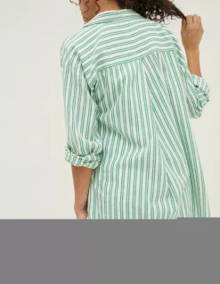 FatFace Billie Stripe Longline Shirt Bright Green Discount