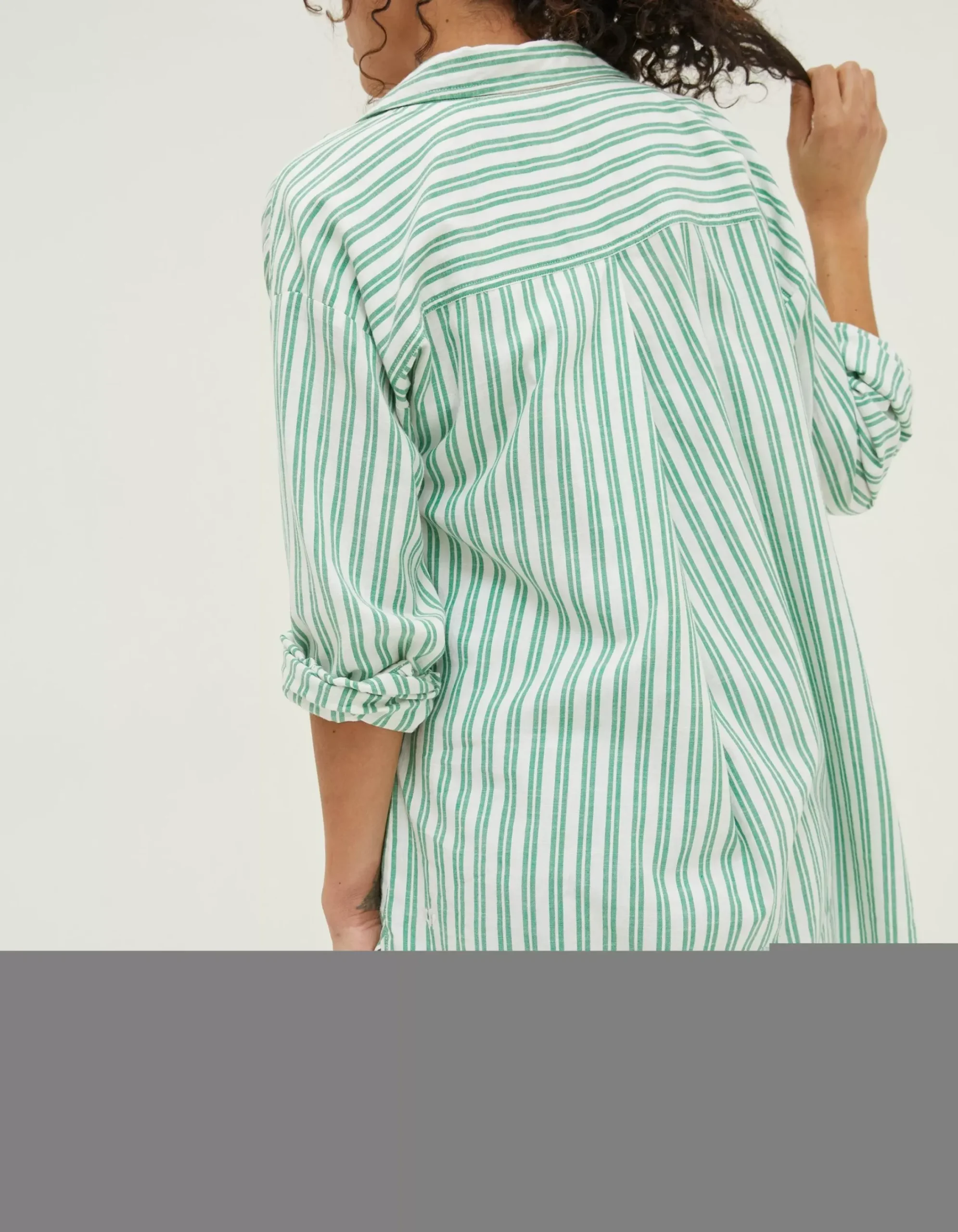 FatFace Billie Stripe Longline Shirt Bright Green Discount