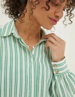 FatFace Billie Stripe Longline Shirt Bright Green Discount