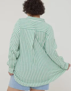FatFace Billie Stripe Longline Shirt Bright Green Discount