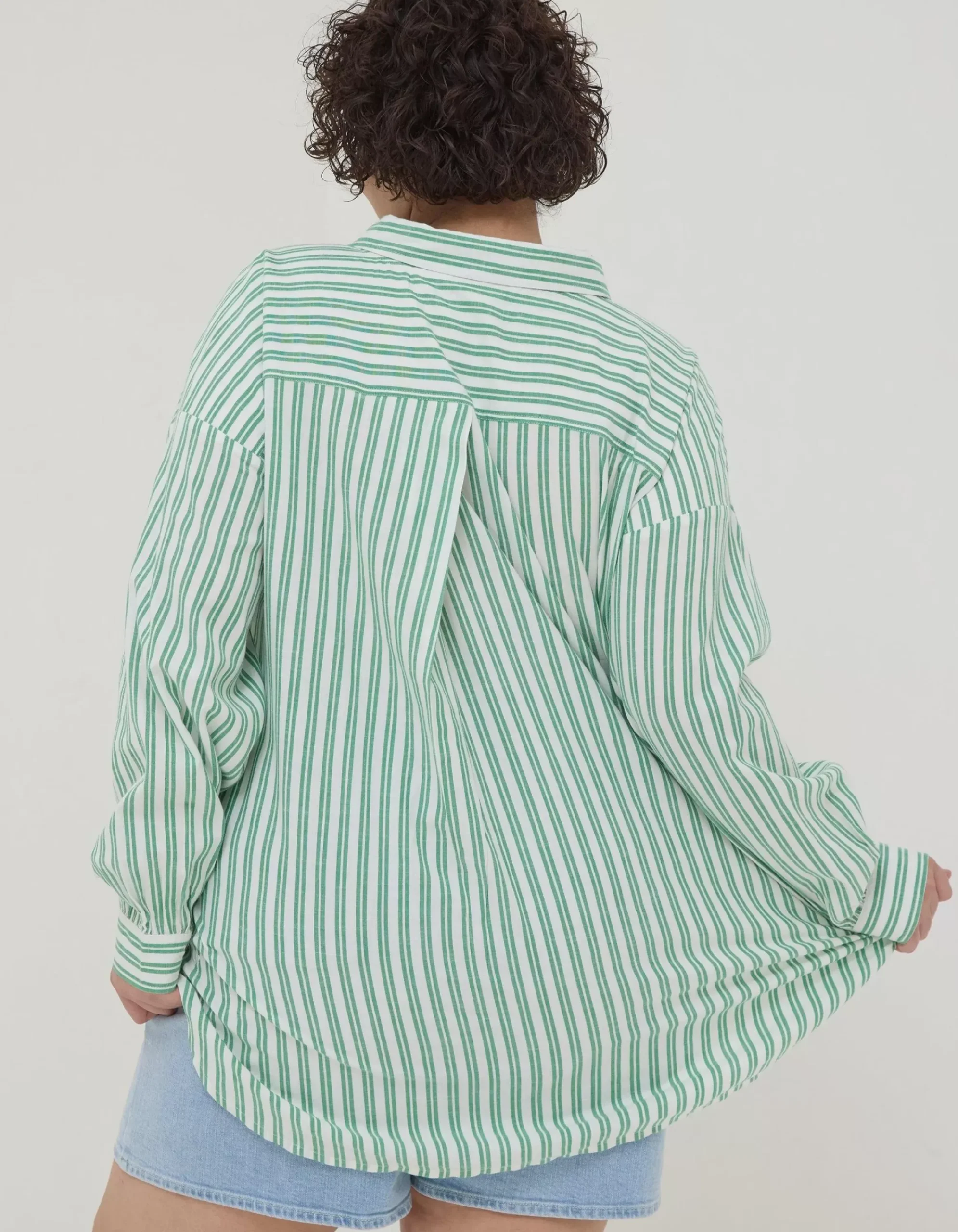 FatFace Billie Stripe Longline Shirt Bright Green Discount