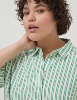 FatFace Billie Stripe Longline Shirt Bright Green Discount