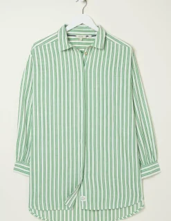 FatFace Billie Stripe Longline Shirt Bright Green Discount