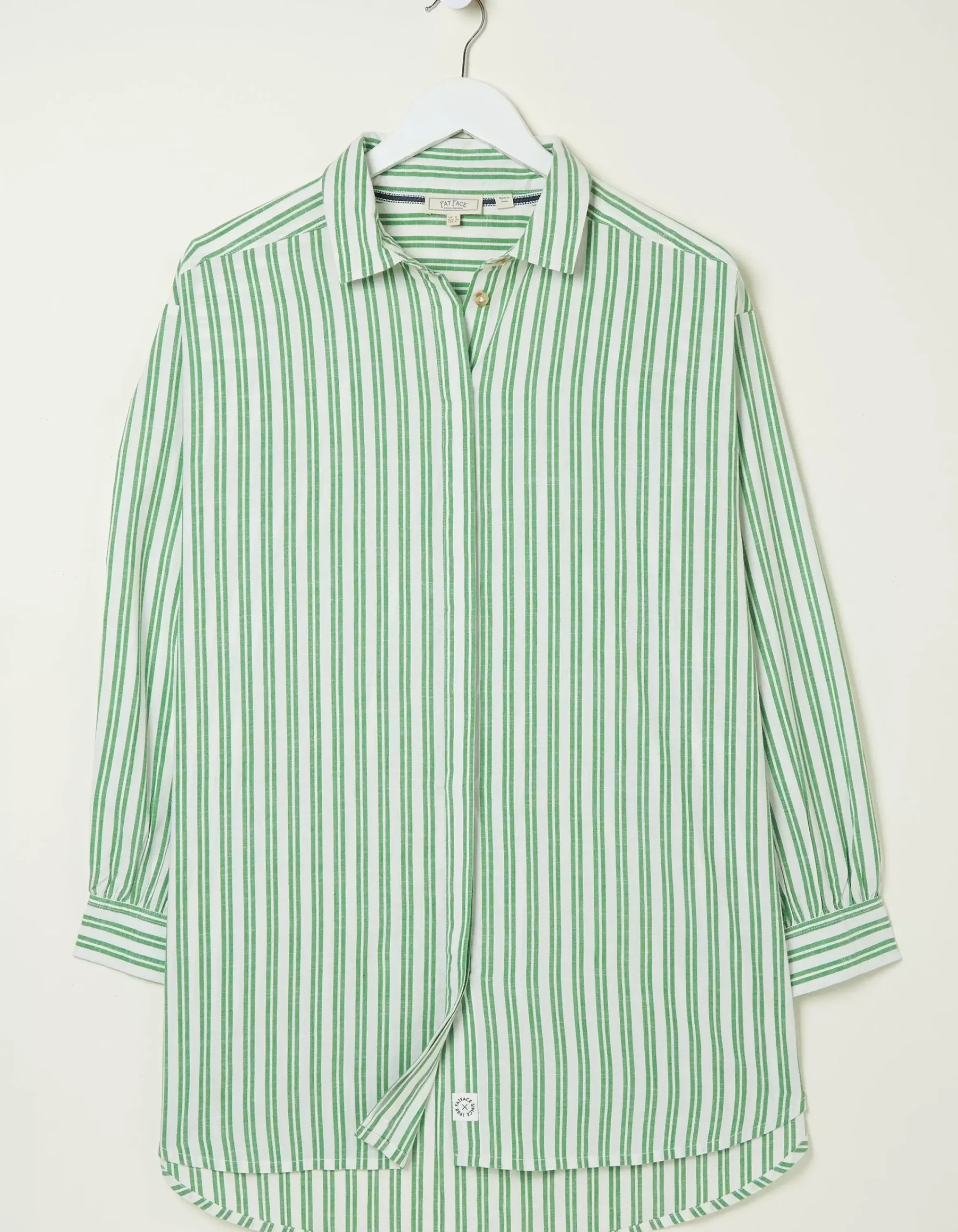 FatFace Billie Stripe Longline Shirt Bright Green Discount