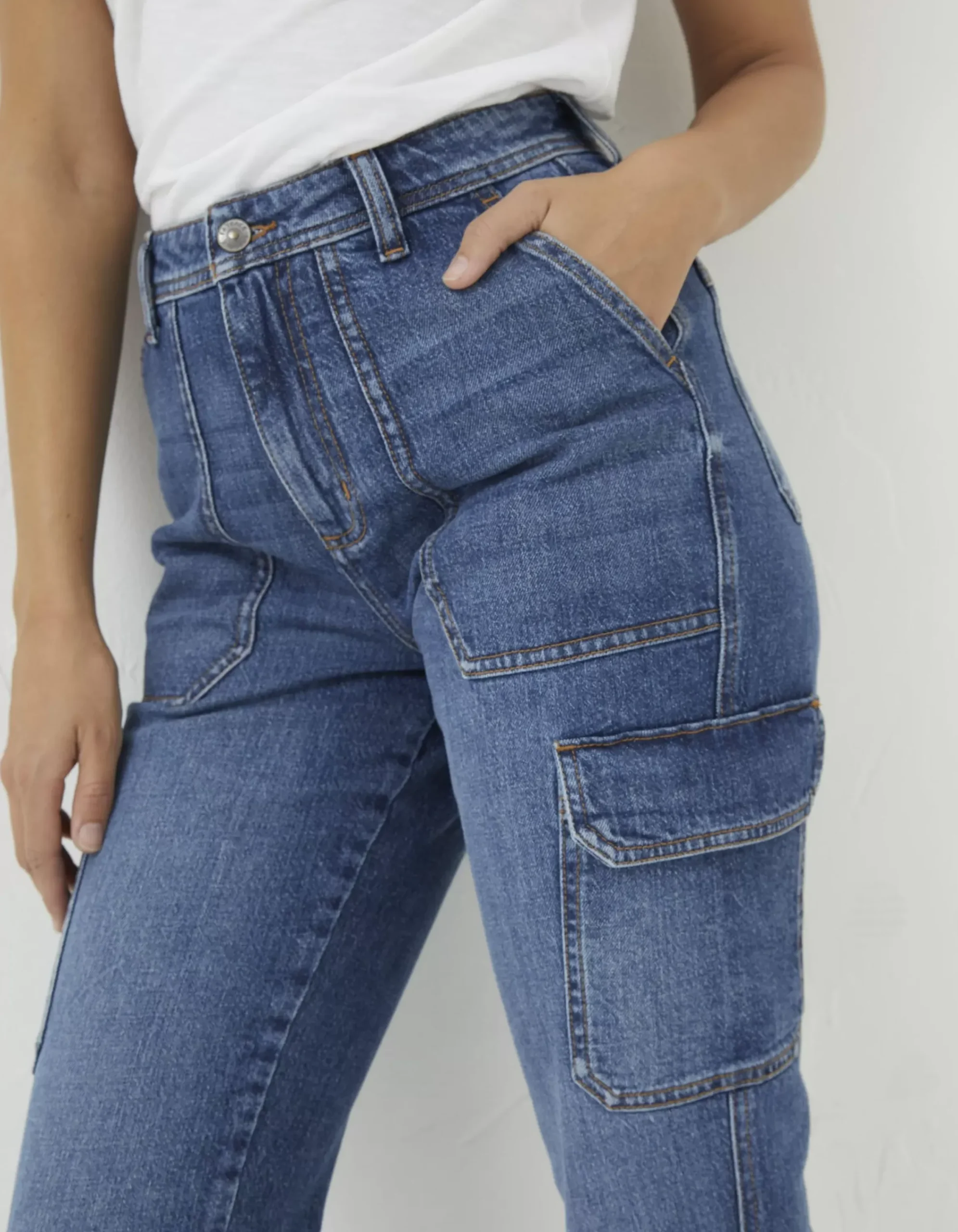 FatFace Blair Cargo Jeans Mid Blue Sale