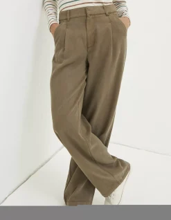 FatFace Blake Wide Leg Drape Trousers Khaki Green Discount
