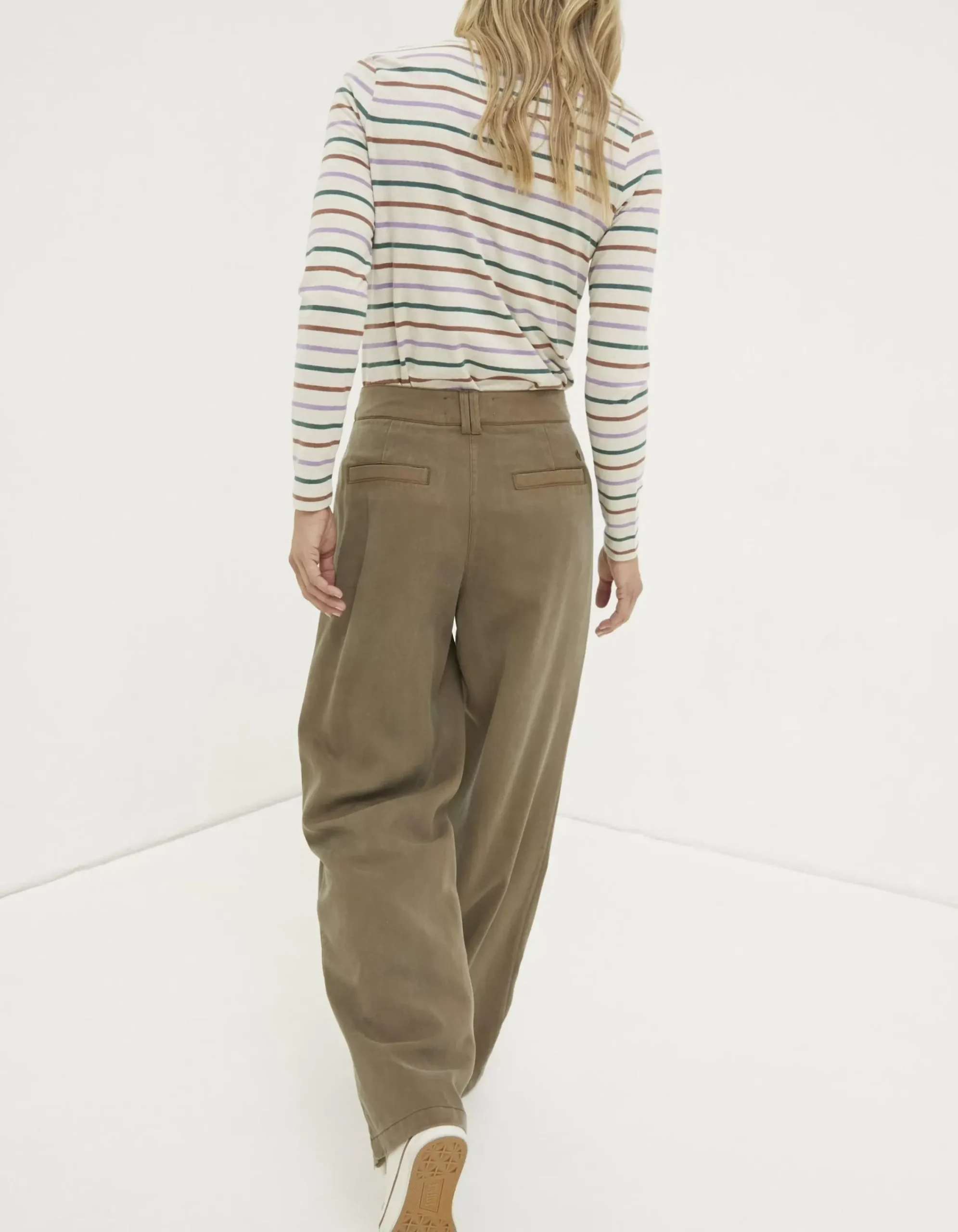 FatFace Blake Wide Leg Drape Trousers Khaki Green Discount