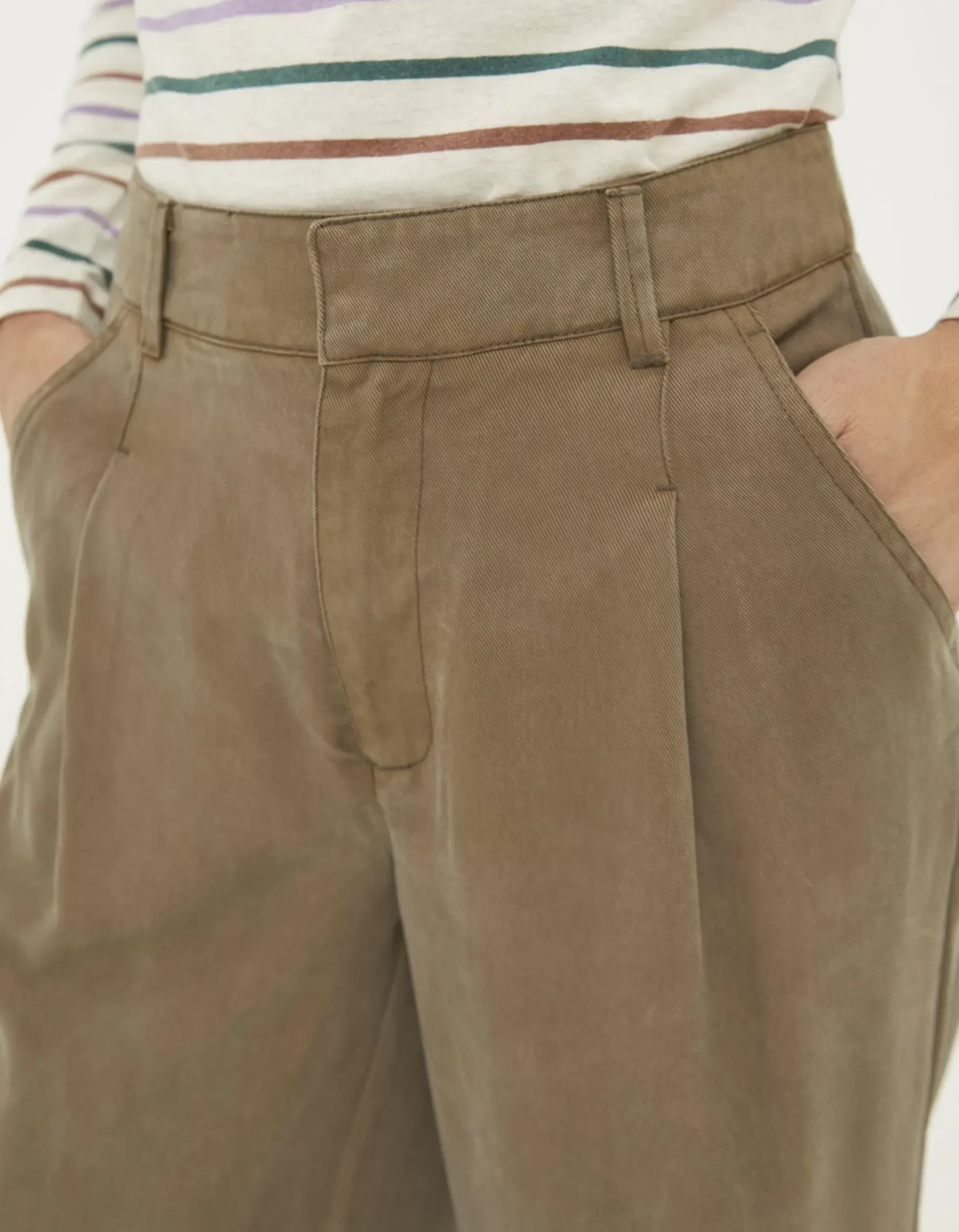 FatFace Blake Wide Leg Drape Trousers Khaki Green Discount