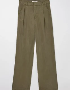FatFace Blake Wide Leg Drape Trousers Khaki Green Discount