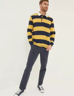 FatFace Block Stripe 88 Rugby Shirt Yellow Outlet