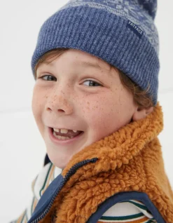 FatFace Bobbi Bear Fairisle Beanie Blue Marl New
