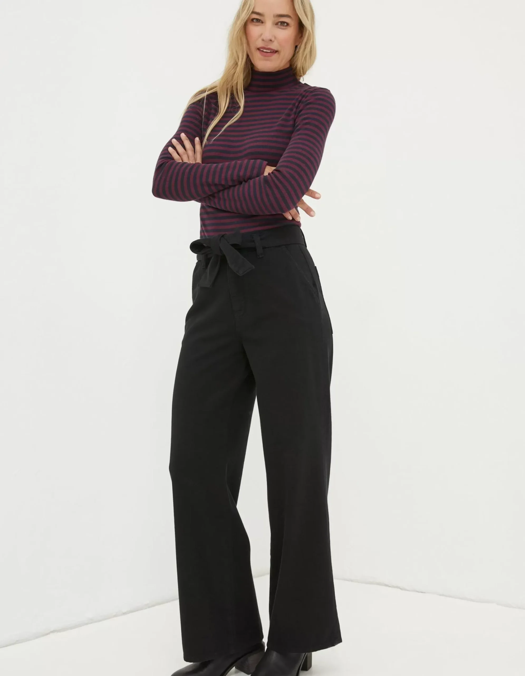 FatFace Bodi Belted Drape Trousers Black Hot