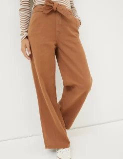 FatFace Bodi Belted Drape Trousers Dark Tan Hot