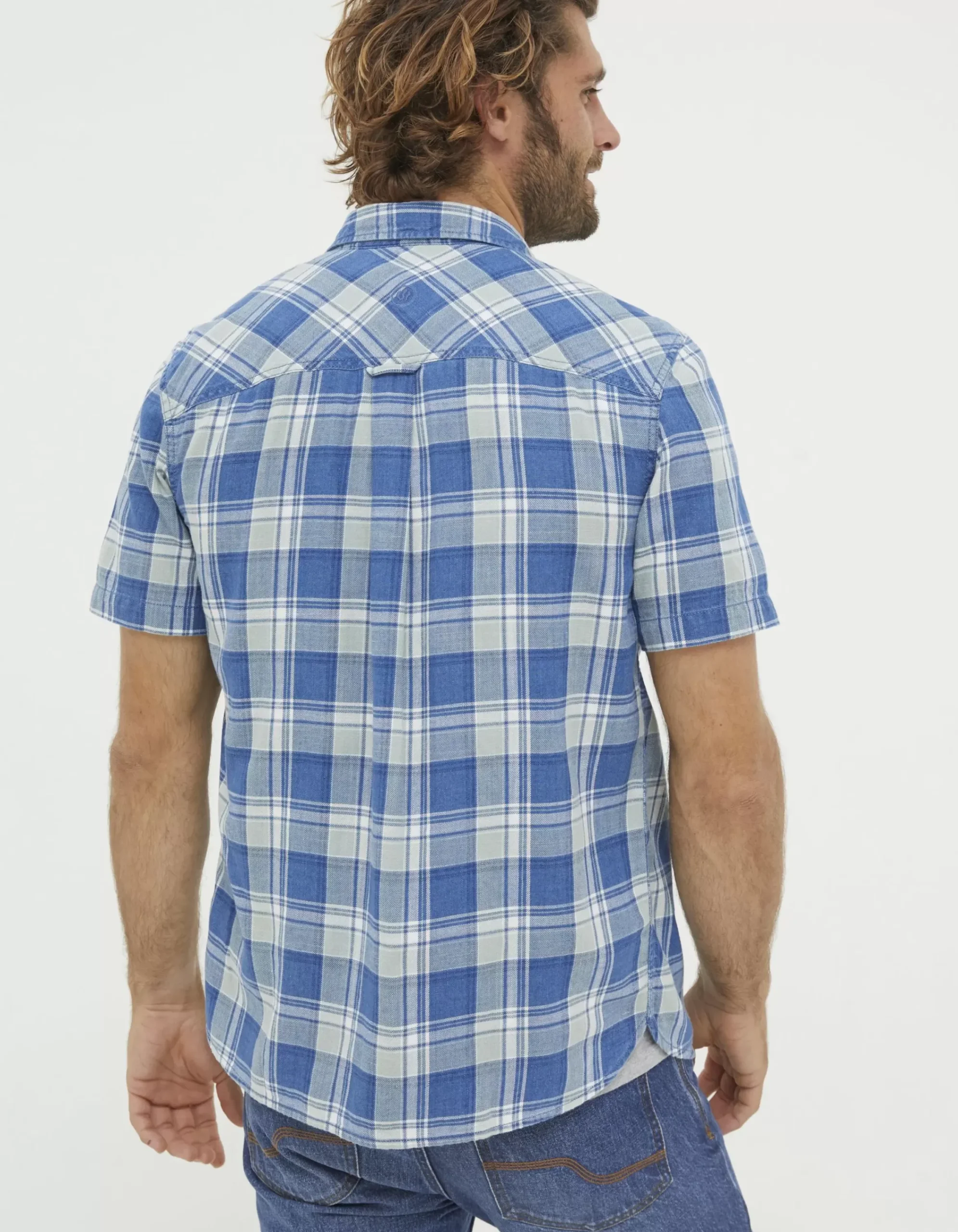 FatFace Bodmin Indigo Check Shirt Blue Clearance