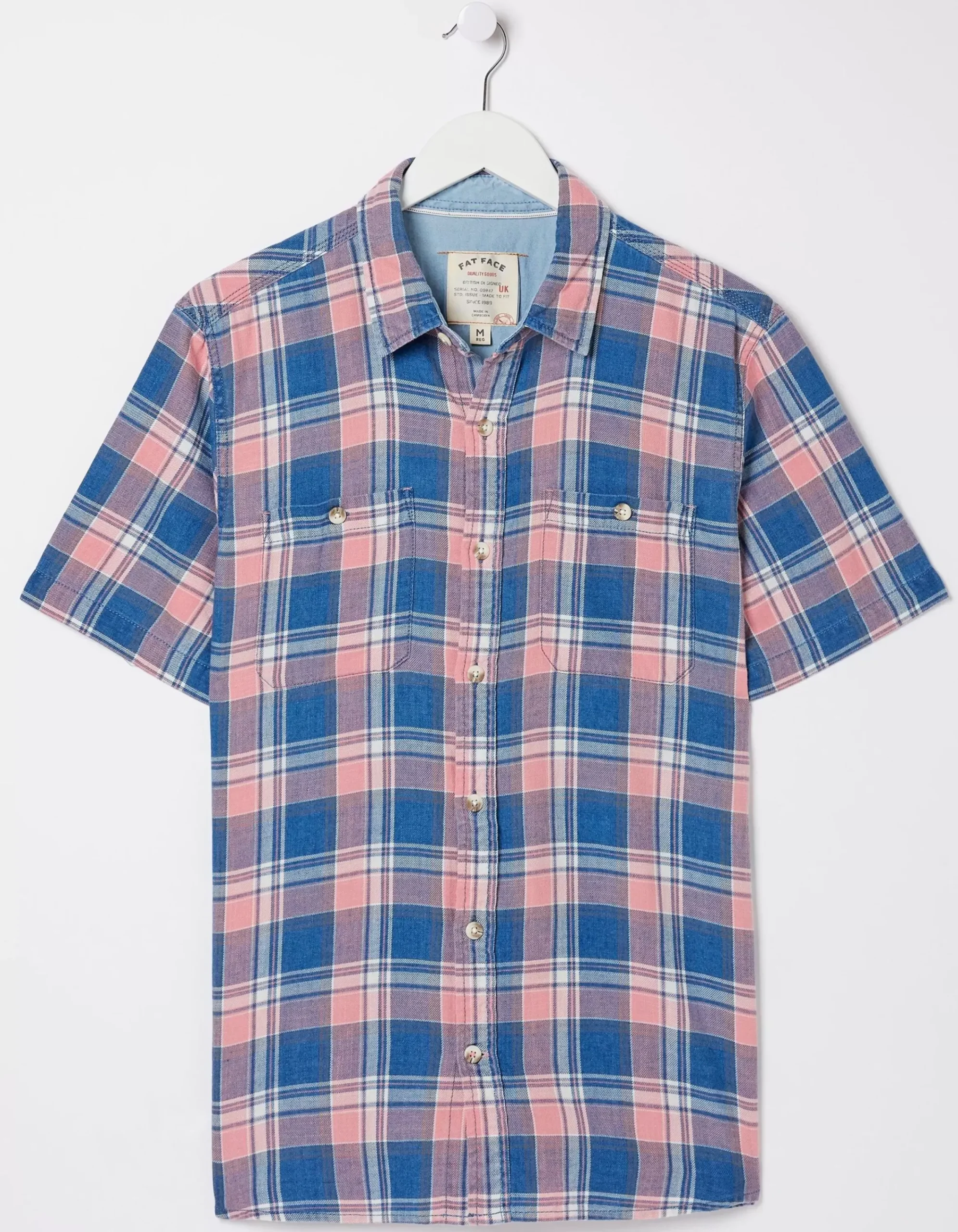 FatFace Bodmin Indigo Check Shirt Light Pink Clearance