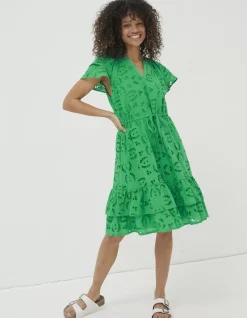 FatFace Brady Broderie Dress Bright Green Outlet