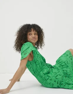 FatFace Brady Broderie Dress Bright Green Outlet
