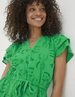 FatFace Brady Broderie Dress Bright Green Outlet