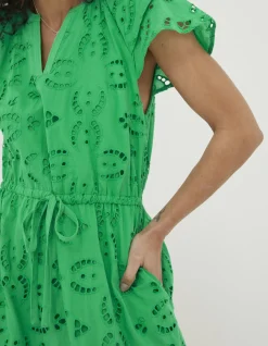 FatFace Brady Broderie Dress Bright Green Outlet