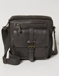 FatFace Bramdean Leather Crossbody Bag Charcoal Grey Outlet