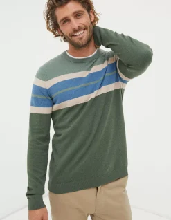 FatFace Braunton Chest Stripe Crew Jumper Green Online