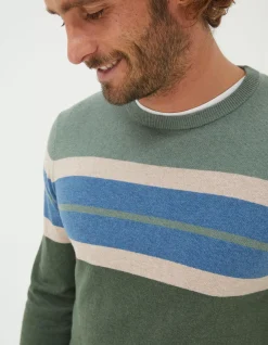 FatFace Braunton Chest Stripe Crew Jumper Green Online