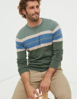 FatFace Braunton Chest Stripe Crew Jumper Green Online