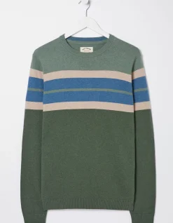 FatFace Braunton Chest Stripe Crew Jumper Green Online