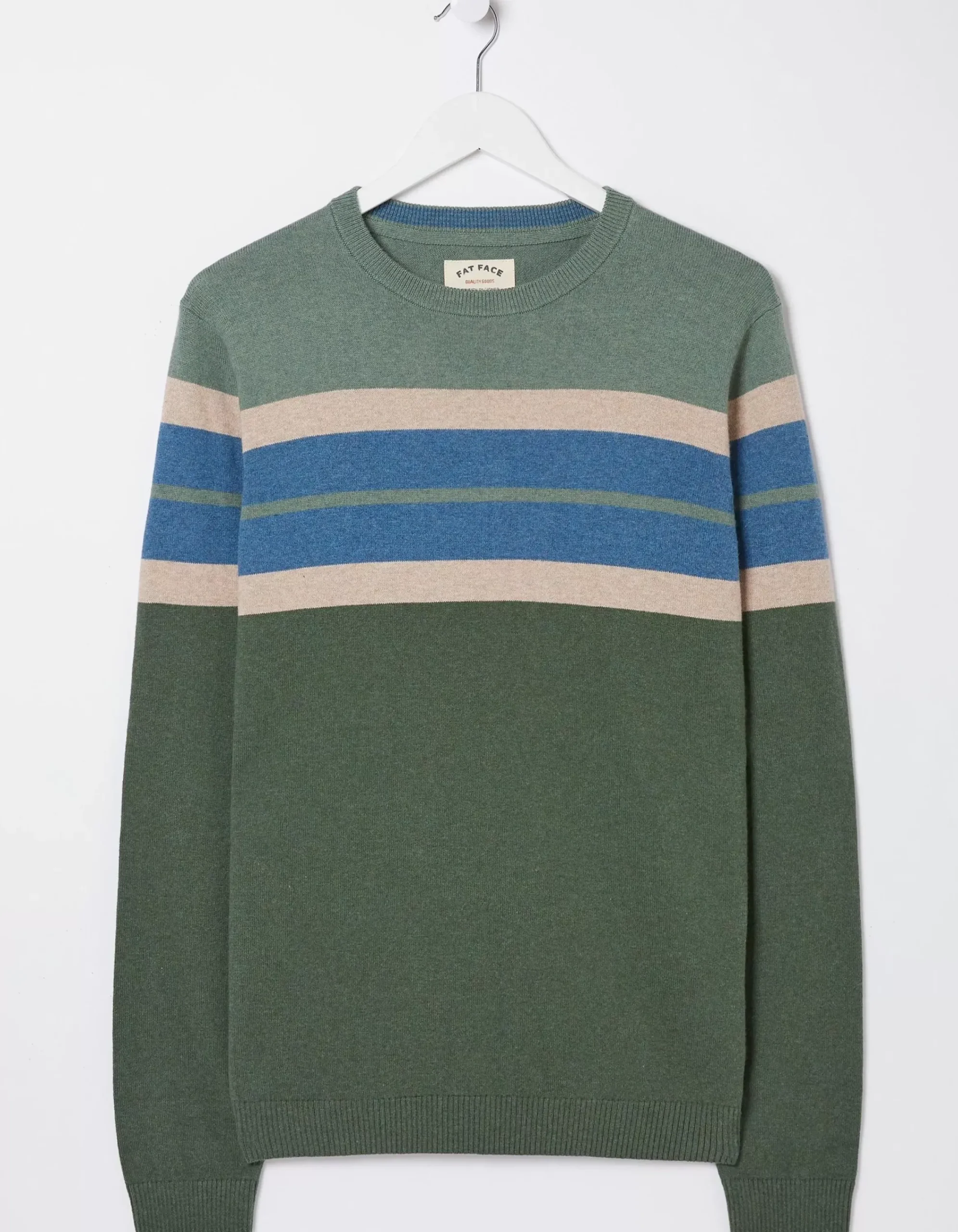 FatFace Braunton Chest Stripe Crew Jumper Green Online