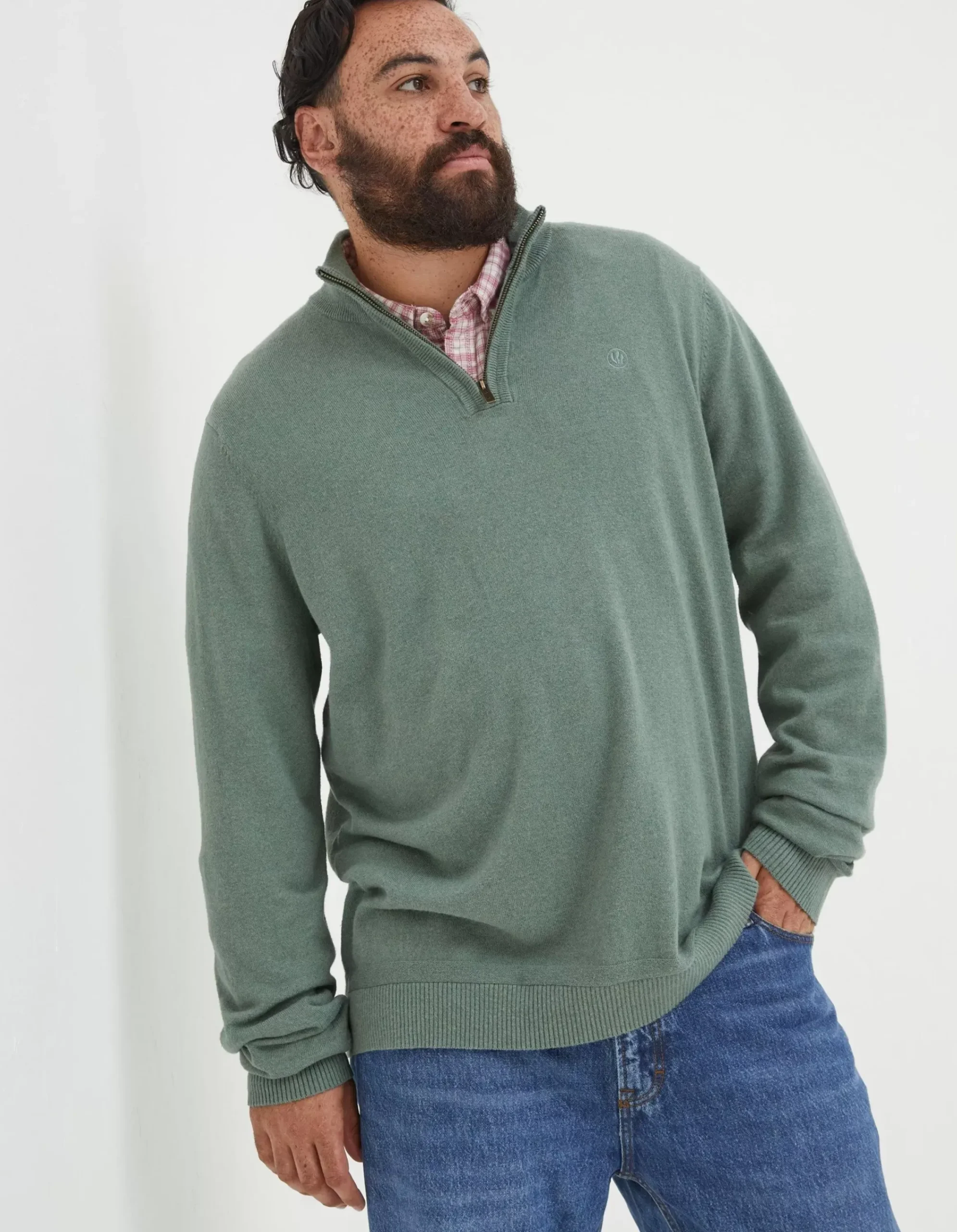FatFace Braunton Half Neck Jumper Green Haze Best