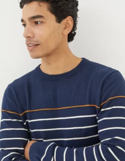 FatFace Braunton Stripe Crew Jumper Navy Best