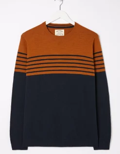 FatFace Braunton Stripe Crew Jumper Orange Clearance
