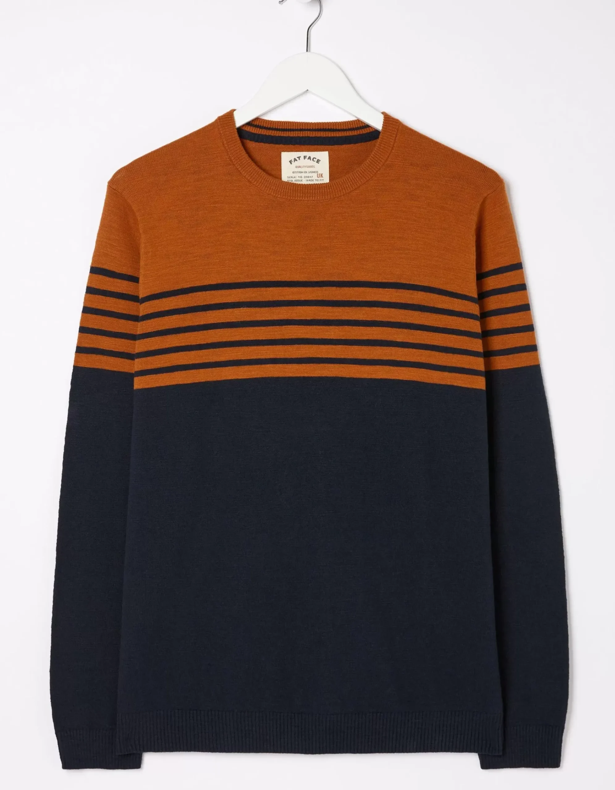 FatFace Braunton Stripe Crew Jumper Orange Clearance