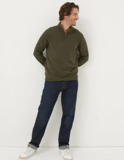 FatFace Braunton Textured Half Neck Khaki Green Online