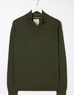 FatFace Braunton Textured Half Neck Khaki Green Online