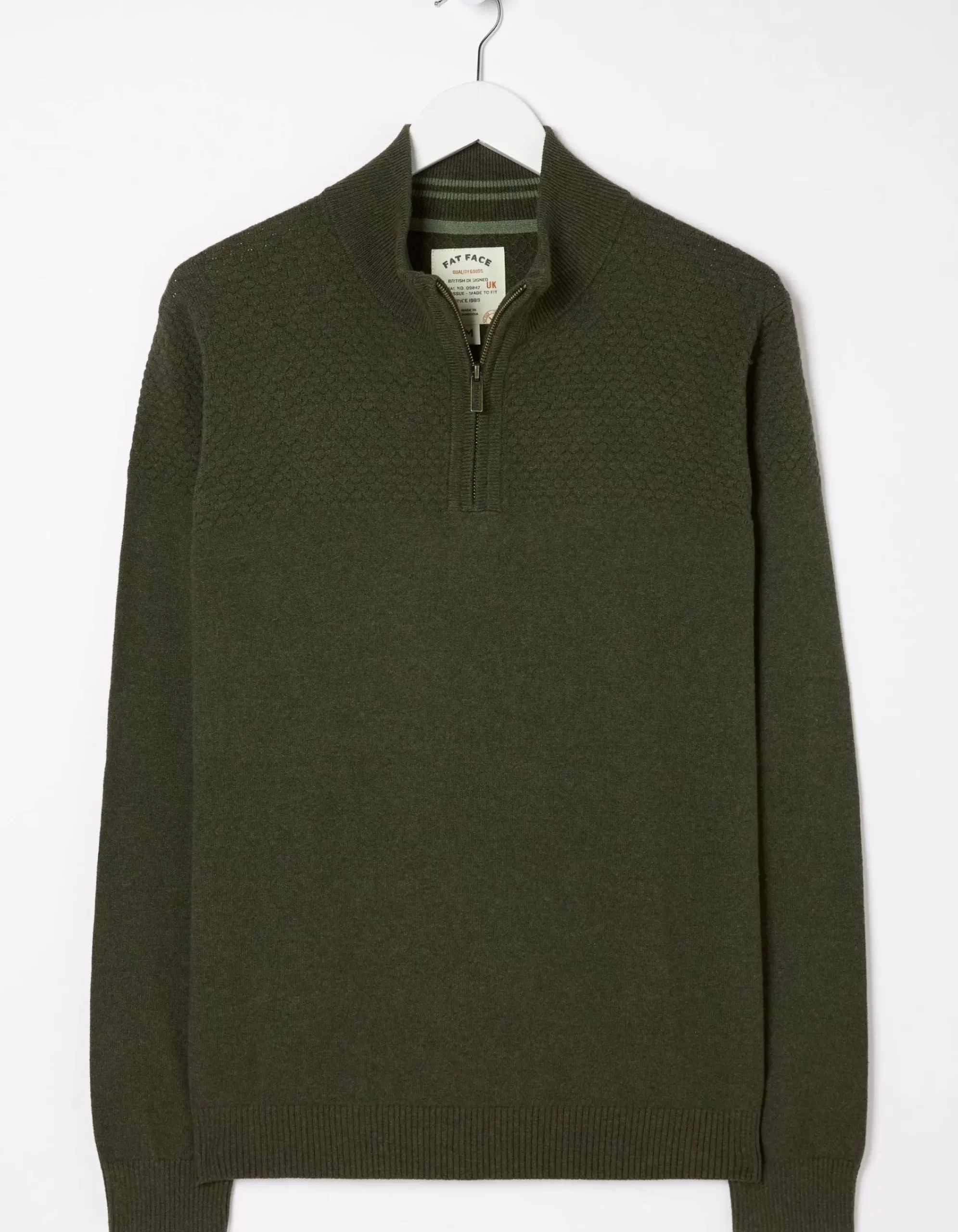 FatFace Braunton Textured Half Neck Khaki Green Online