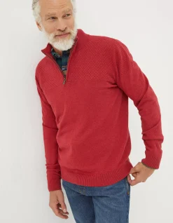 FatFace Braunton Textured Half Neck Washed Red Hot