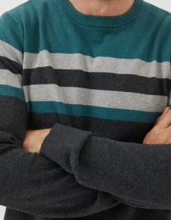 FatFace Braunton Yoke Stripe Jumper Teal Green Best