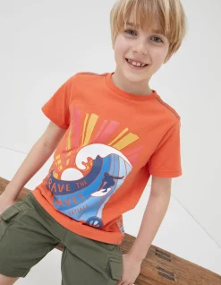 FatFace Brave The Waves Graphic T-Shirt Orange Discount