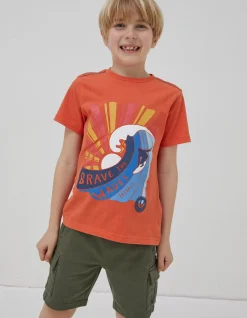 FatFace Brave The Waves Graphic T-Shirt Orange Discount