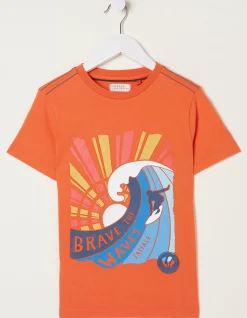 FatFace Brave The Waves Graphic T-Shirt Orange Discount