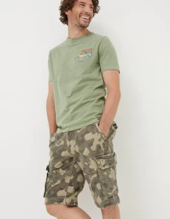 FatFace Breakyard Camo Cargo Shorts Khaki Green Discount