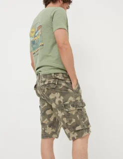 FatFace Breakyard Camo Cargo Shorts Khaki Green Discount